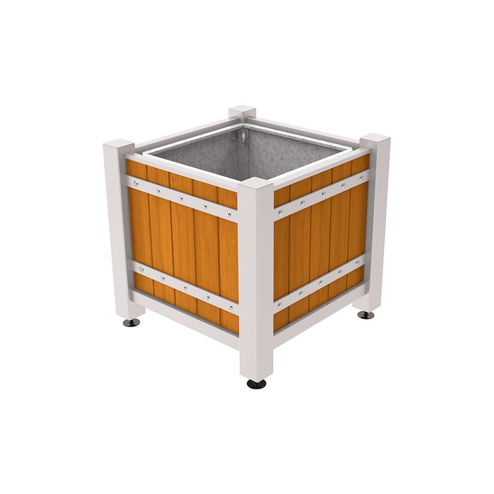 Bac à palmier Sarlat RAL7044 - lasuré chêne clair - 880x880x855 - Bac acier amovible anneaux inclus - PROCITY - 201175.7044.CHEC