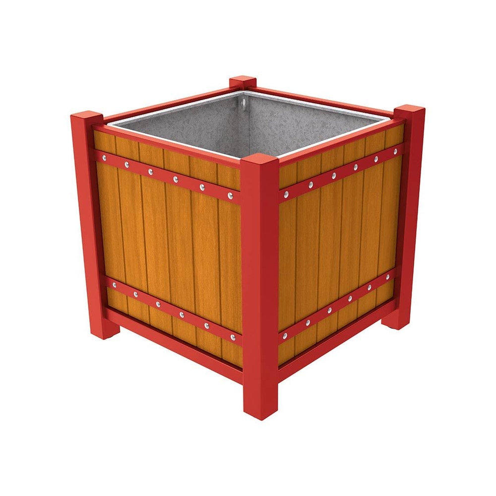 Bac à palmier Sarlat RAL3004 - lasuré chêne clair - 1060x1060x960 - Bac acier amovible anneaux inclus - PROCITY - 201176.3004.CHEC