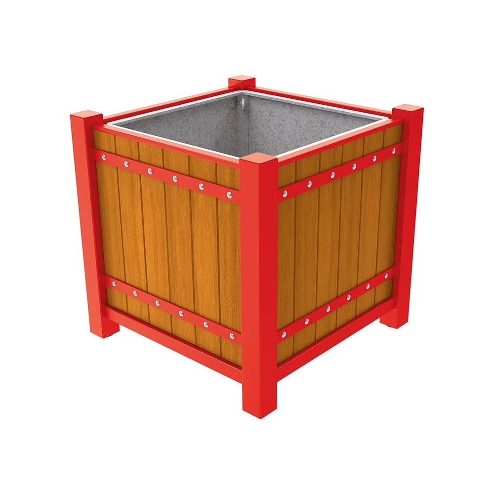 Bac à palmier Sarlat RAL3020 - lasuré chêne clair - 1060x1060x960 - Bac acier amovible anneaux inclus - PROCITY - 201176.3020.CHEC
