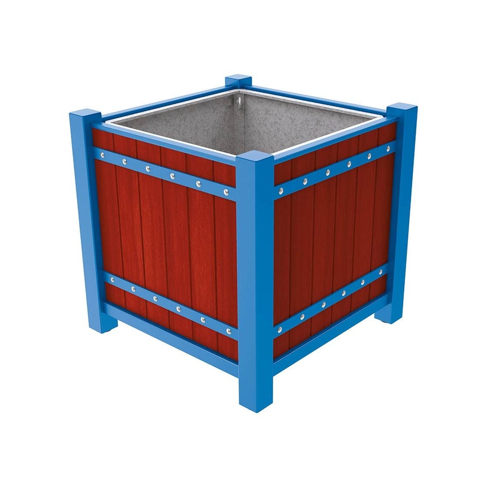 Bac à palmier Sarlat RAL5010 - lasuré acajou - 1060x1060x960 - Bac acier amovible anneaux inclus - PROCITY - 201176.5010.ACAJ