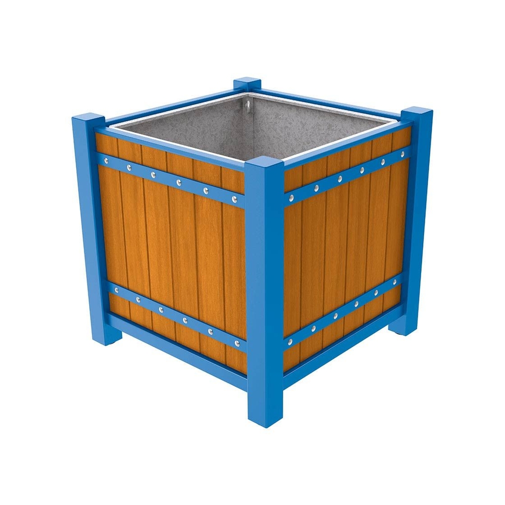 Bac à palmier Sarlat RAL5010 - lasuré chêne clair - 1060x1060x960 - Bac acier amovible anneaux inclus - PROCITY - 201176.5010.CHEC