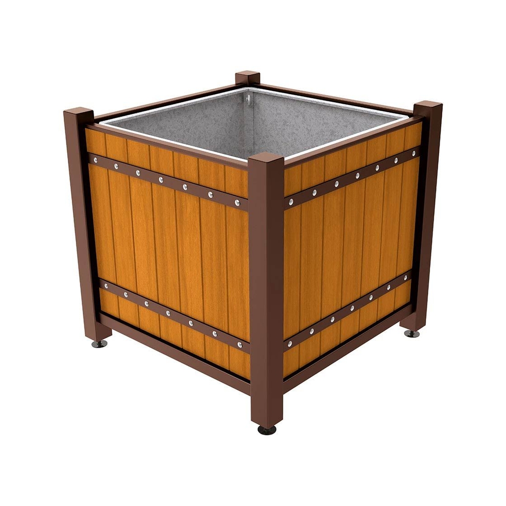 Bac à palmier Sarlat RAL8017 - lasuré chêne clair - 1230x1230x1185 - Bac acier amovible anneaux inclus - PROCITY - 201177.8017.CHEC