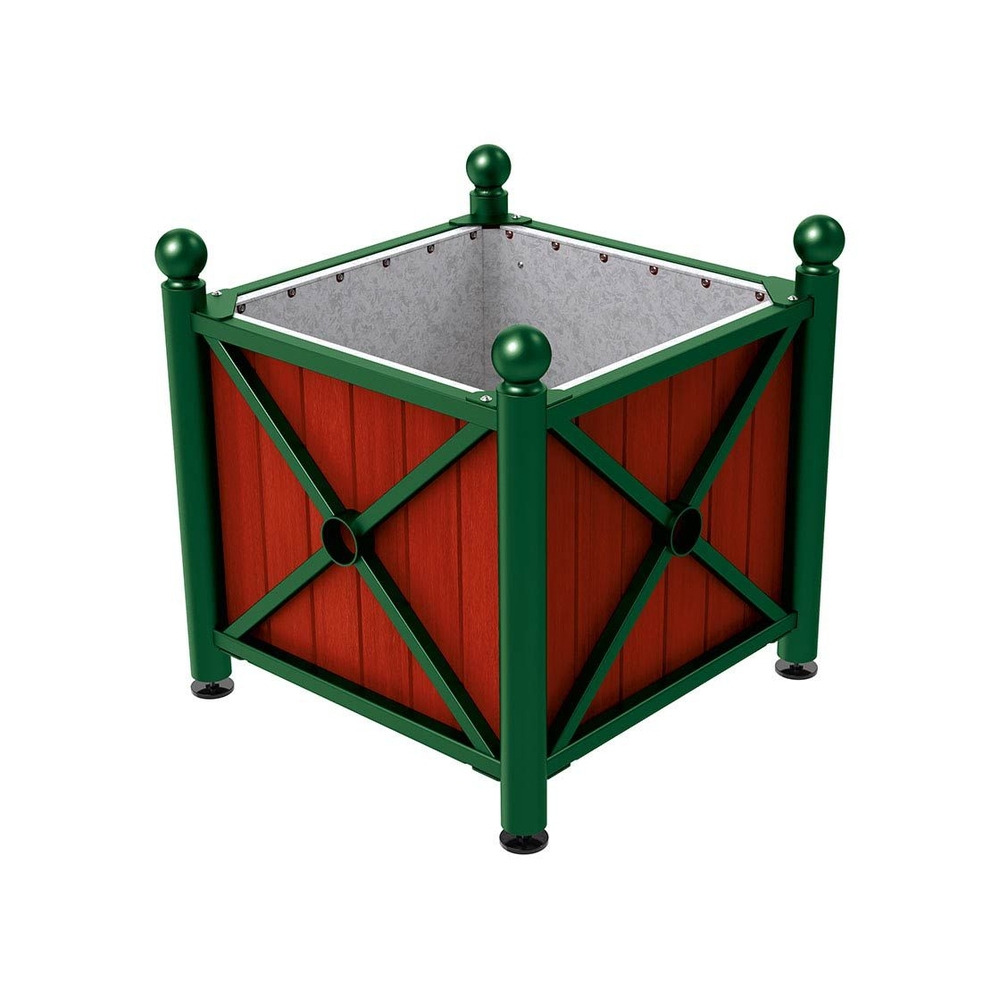 Bac à palmier acier et bois Province Boule RAL6005 - lasuré acajou - 800x800x750 - Intérieur tôle galva - PROCITY - 201552.6005.ACAJ