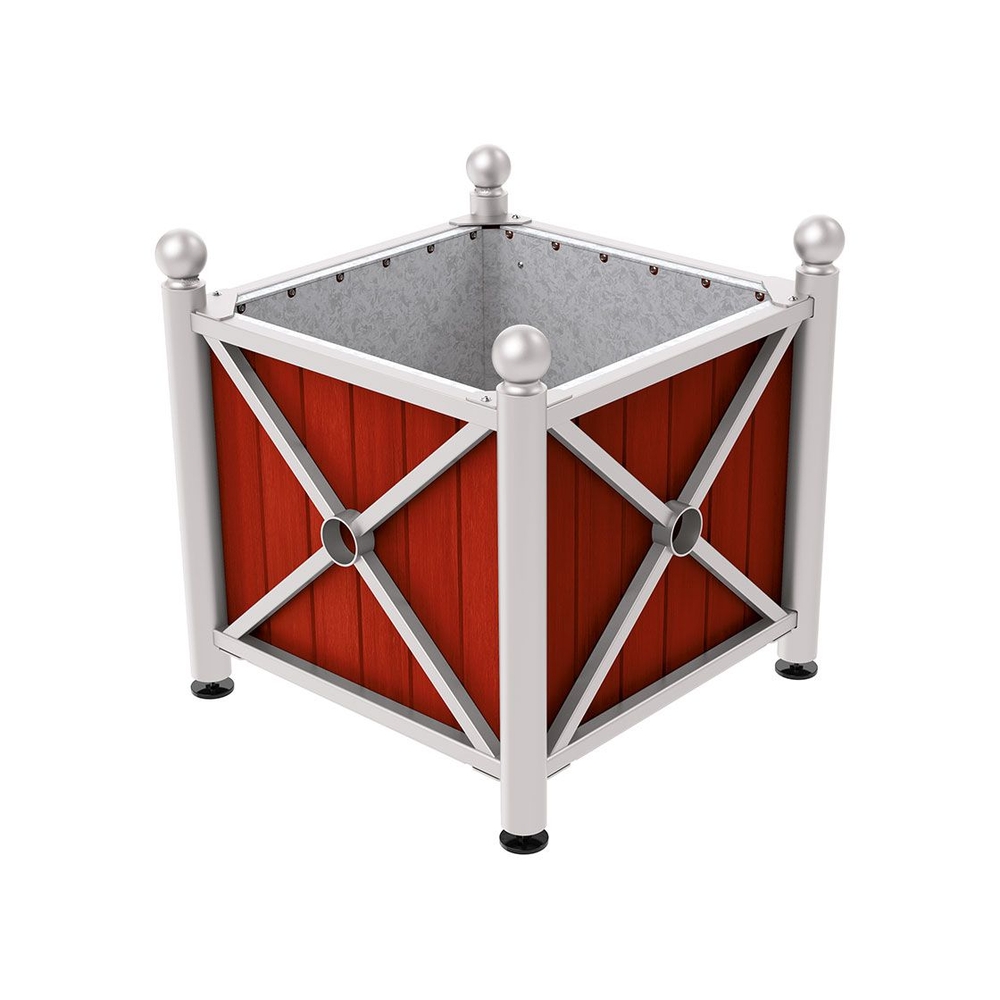 Bac à palmier acier et bois Province Boule RAL7044 - lasuré acajou - 800x800x750 - Intérieur tôle galva - PROCITY - 201552.7044.ACAJ