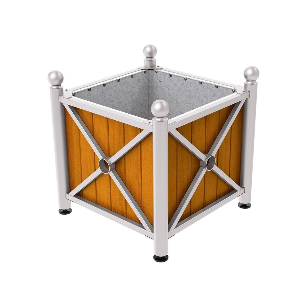 Bac à palmier acier et bois Province Boule RAL7044 - lasuré chêne clair - 800x800x750 - Intérieur tôle galva - PROCITY - 201552.7044.CHEC