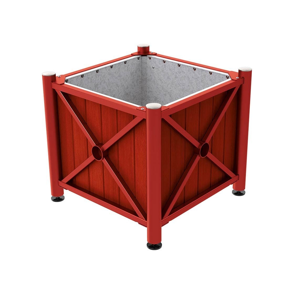 Bac à palmier acier et bois Province Inox brossé RAL3004 - lasuré acajou - 800x800x750 - Intérieur tôle galva - PROCITY - 201559.3004.ACAJ
