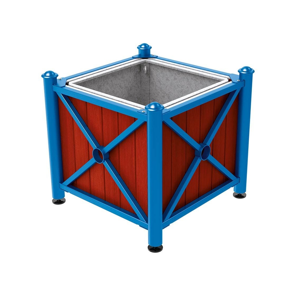 Bac à palmier acier et bois Province Agora RAL5010 - lasuré acajou - 800x800x750 - Bac acier amovible anneaux inclus - PROCITY - 201561.5010.ACAJ