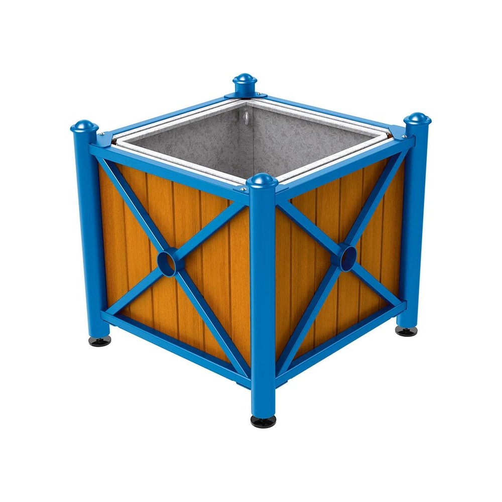 Bac à palmier acier et bois Province Agora RAL5010 - lasuré chêne clair - 800x800x750 - Bac acier amovible anneaux inclus - PROCITY - 201561.5010.CHEC