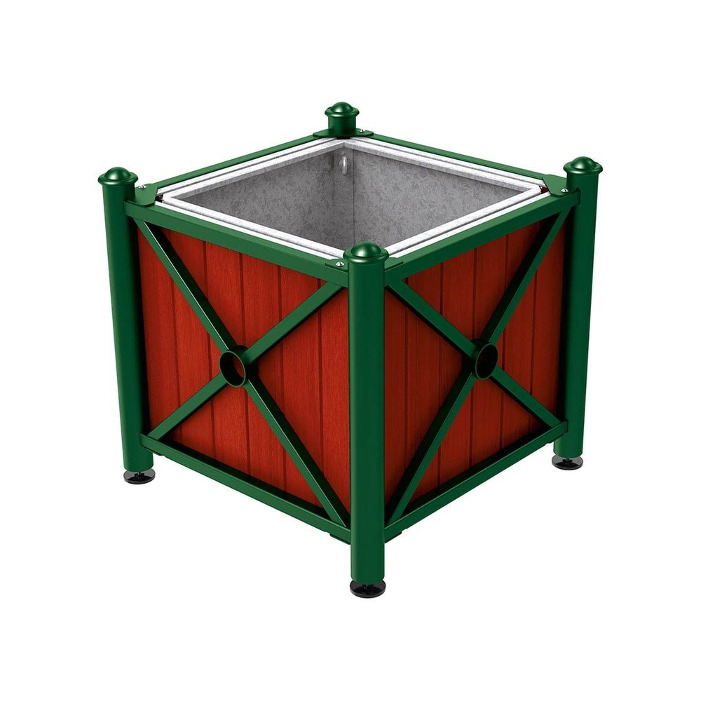 Bac à palmier acier et bois Province Agora RAL6005 - lasuré acajou - 800x800x750 - Bac acier amovible anneaux inclus - PROCITY - 201561.6005.ACAJ