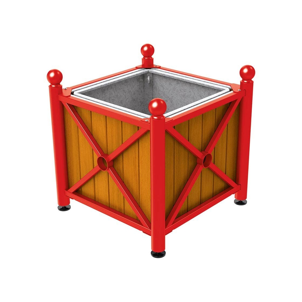 Bac à palmier acier et bois Province Boule RAL3020 - lasuré chêne clair - 800x800x750 - Bac acier amovible anneaux inclus - PROCITY - 201562.3020.CHEC
