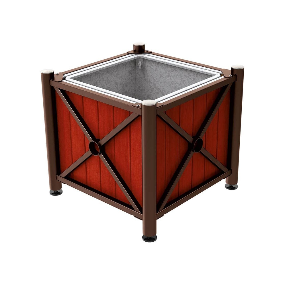 Bac à palmier acier et bois Province Inox brossé RAL8017 - lasuré acajou - 800x800x750 - Bac acier amovible anneaux inclus - PROCITY - 201569.8017.ACAJ