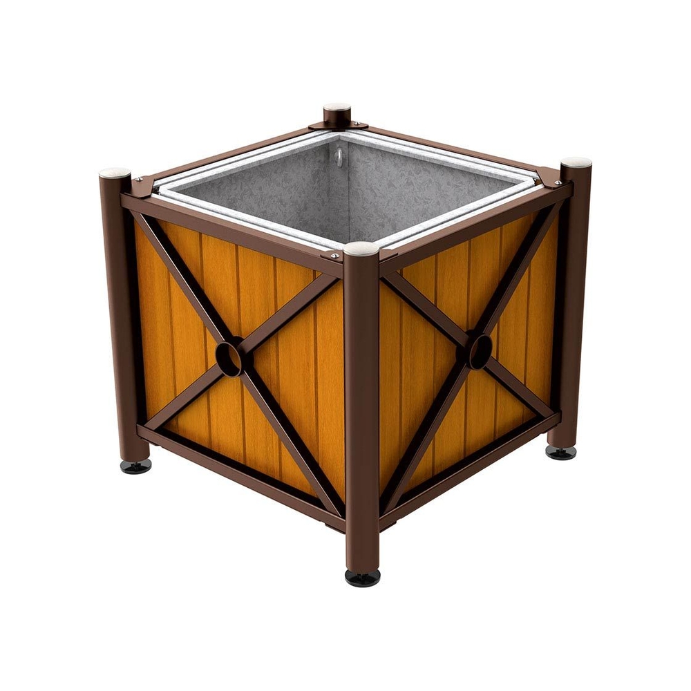 Bac à palmier acier et bois Province Inox brossé RAL8017 - lasuré chêne clair - 800x800x750 - Bac acier amovible anneaux inclus - PROCITY - 201569.8017.CHEC