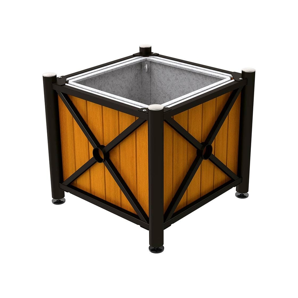 Bac à palmier acier et bois Province Inox brossé RAL9005 - lasuré chêne clair - 800x800x750 - Bac acier amovible anneaux inclus - PROCITY - 201569.9005.CHEC