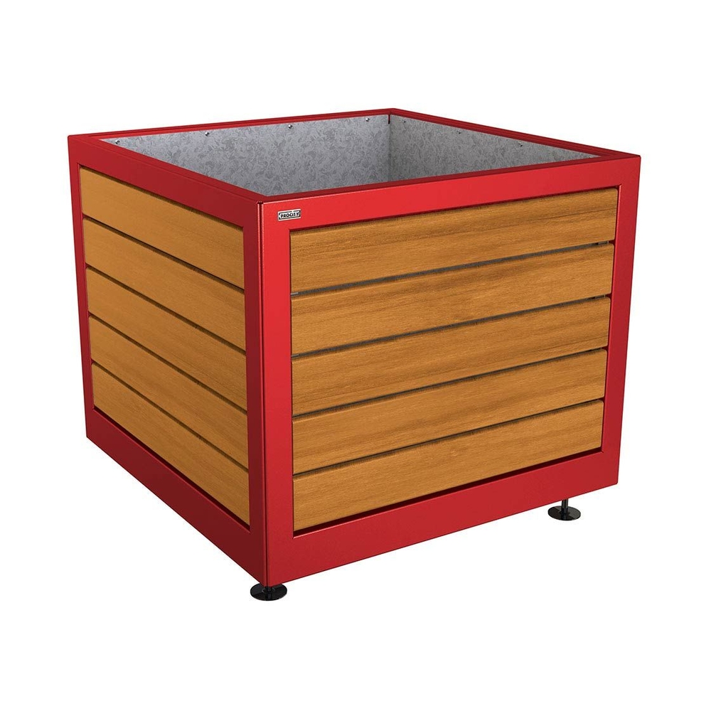 Bac à palmier Silaos acier et bois RAL3004 - Chêne lasuré chêne clair - 1000x1000x800 - Intérieur tôle galva - PROCITY - 201732.3004.CHEC