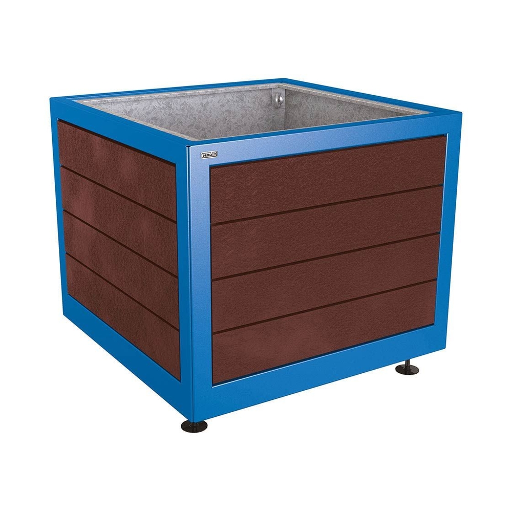 Bac à palmier Silaos acier et plastique recyclé RAL5010 - 1000x1000x800 - Bac acier amovible anneaux inclus - PROCITY - 201738.5010