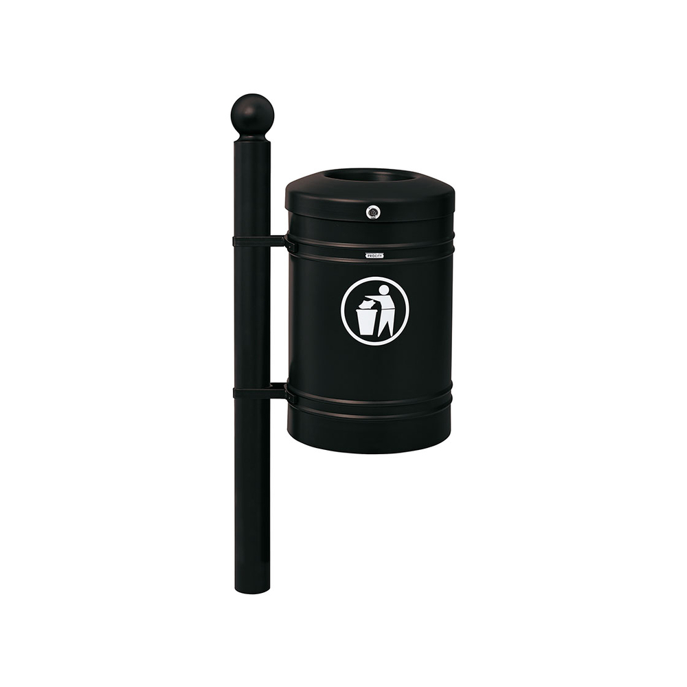 Corbeille Guyenne Boule 40 litres RAL9005 - Pied latéral - PROCITY - 208120.9005