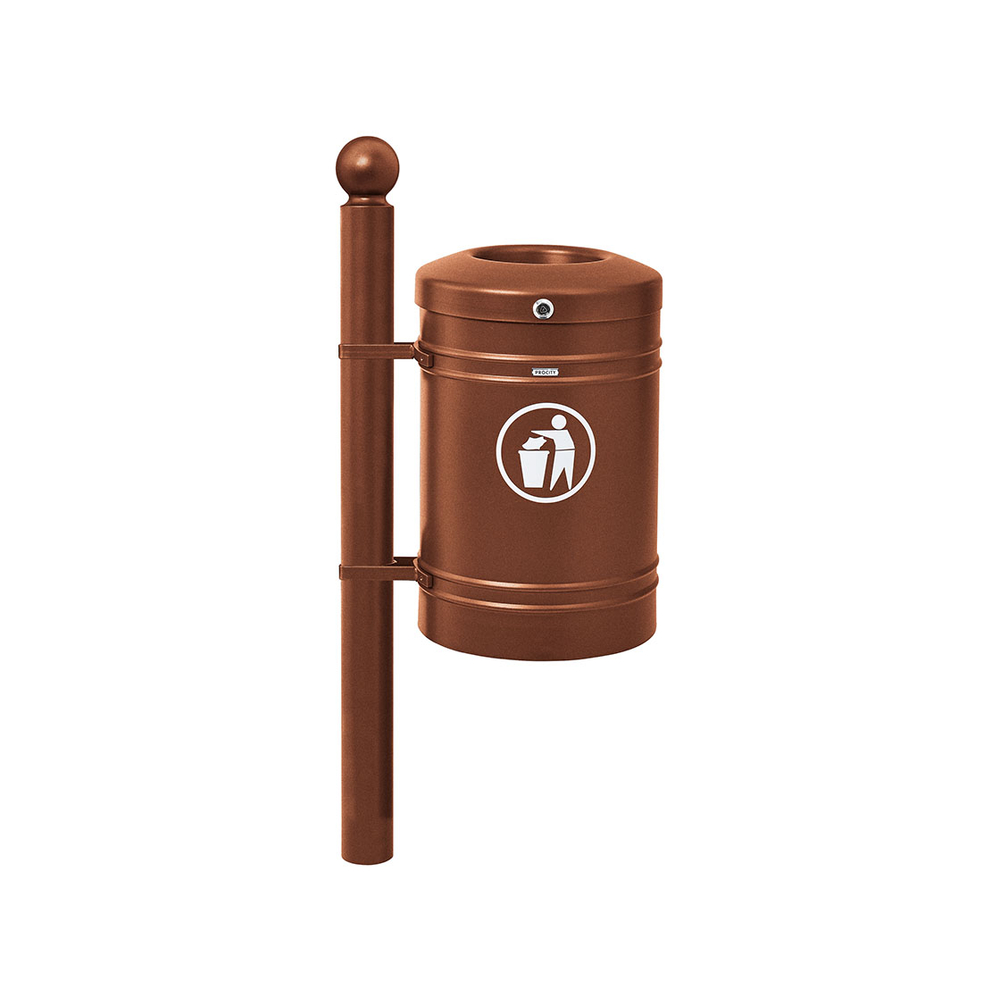 Corbeille Guyenne Boule 40 litres Aspect Corten - Pied latéral - PROCITY - 208120.S025
