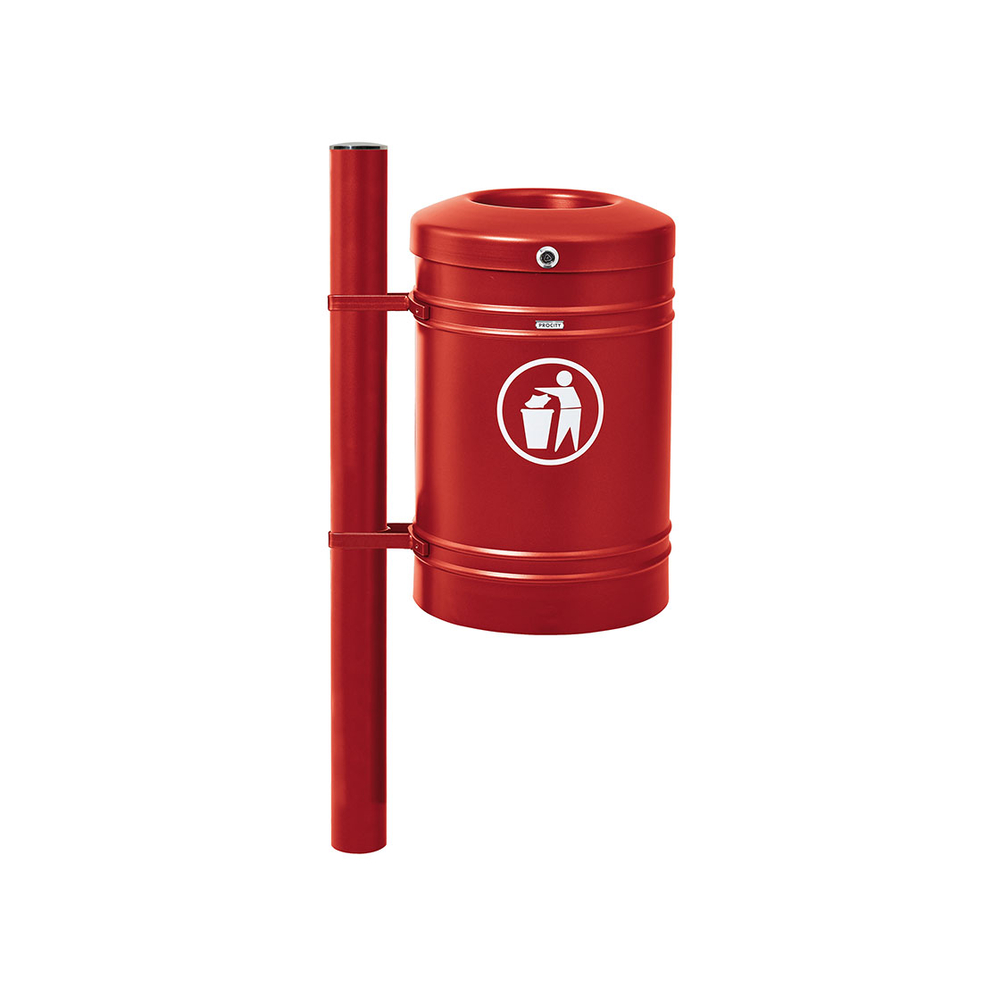 Corbeille Guyenne Inox brossé 40 litres RAL3004 - Pied latéral - PROCITY - 208121.3004