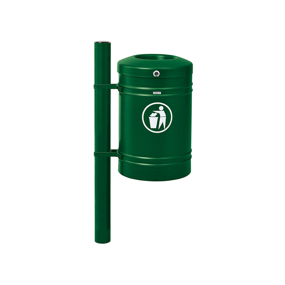 Corbeille Guyenne Inox brossé 40 litres RAL6005 - Pied latéral - PROCITY - 208121.6005