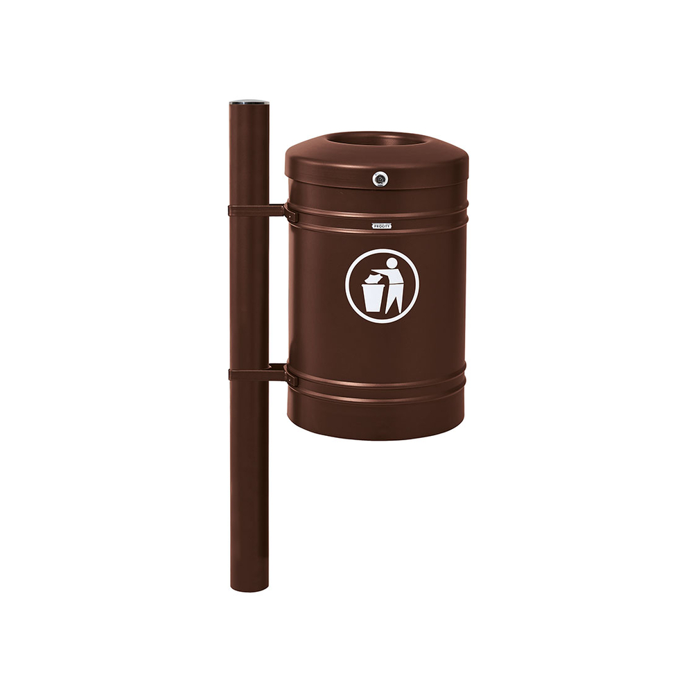 Corbeille Guyenne Inox brossé 40 litres RAL8017 - Pied latéral - PROCITY - 208121.8017