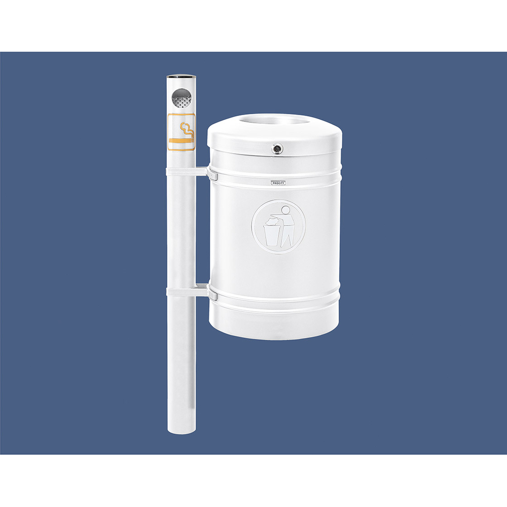 Corbeille Guyenne Inox brossé 40 litres RAL9010 - Pied cendrier - PROCITY - 208164.9010