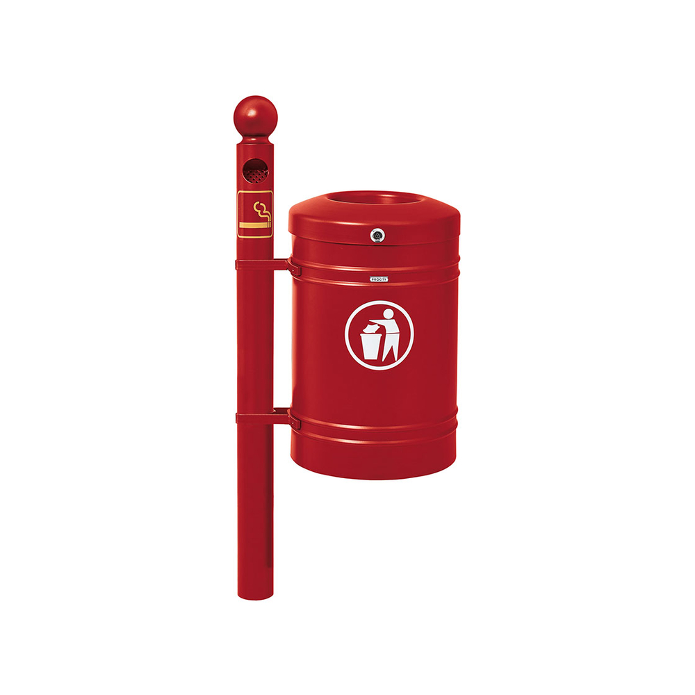 Corbeille Guyenne Boule 40 litres RAL3004 - Pied cendrier - PROCITY - 208167.3004