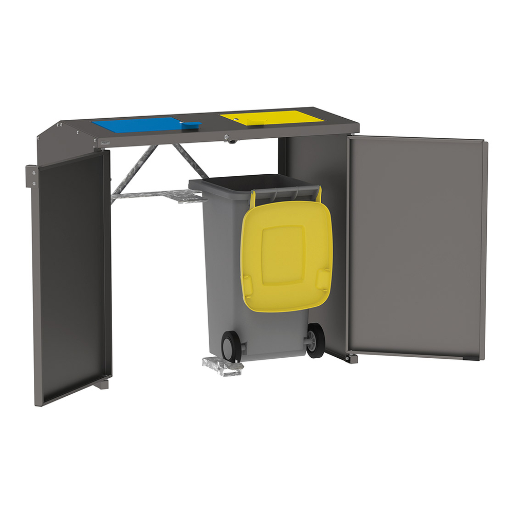 Abri conteneurs et biodéchets Berlin RAL8017 - Sans tôle de fond - Trappes jaune et bleu - PROCITY - 208192.8017