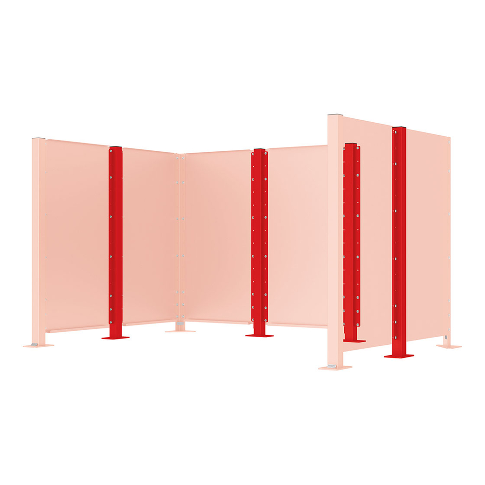 Poteau cache-conteneurs modulable peint sur Galva RAL3020 - Poteau intermédiaire sur platine fixe - PROCITY - 208197.3020