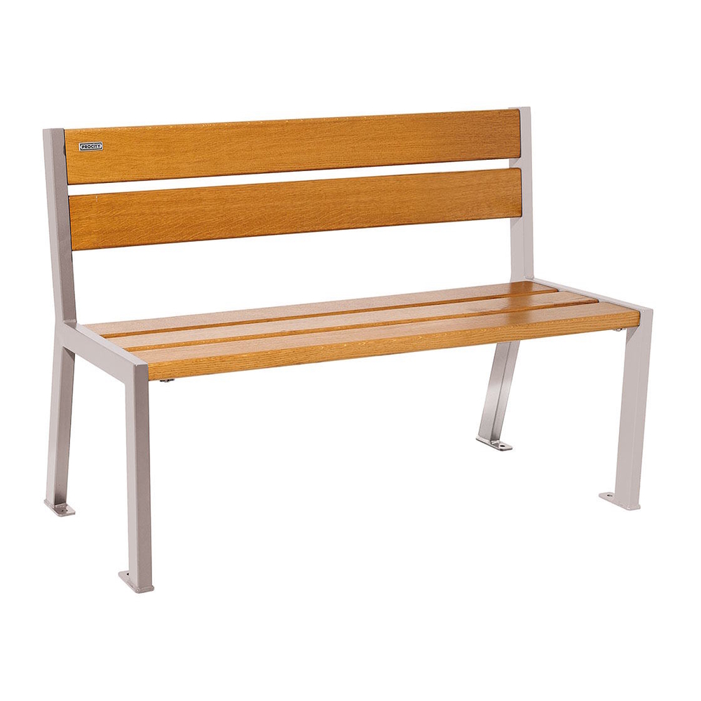 Banc bois et acier Silaos 5 lames RAL7044 - Chêne lasuré chêne clair - 1200mm - Sans accoudoir - PROCITY - 209501.7044.CHEC