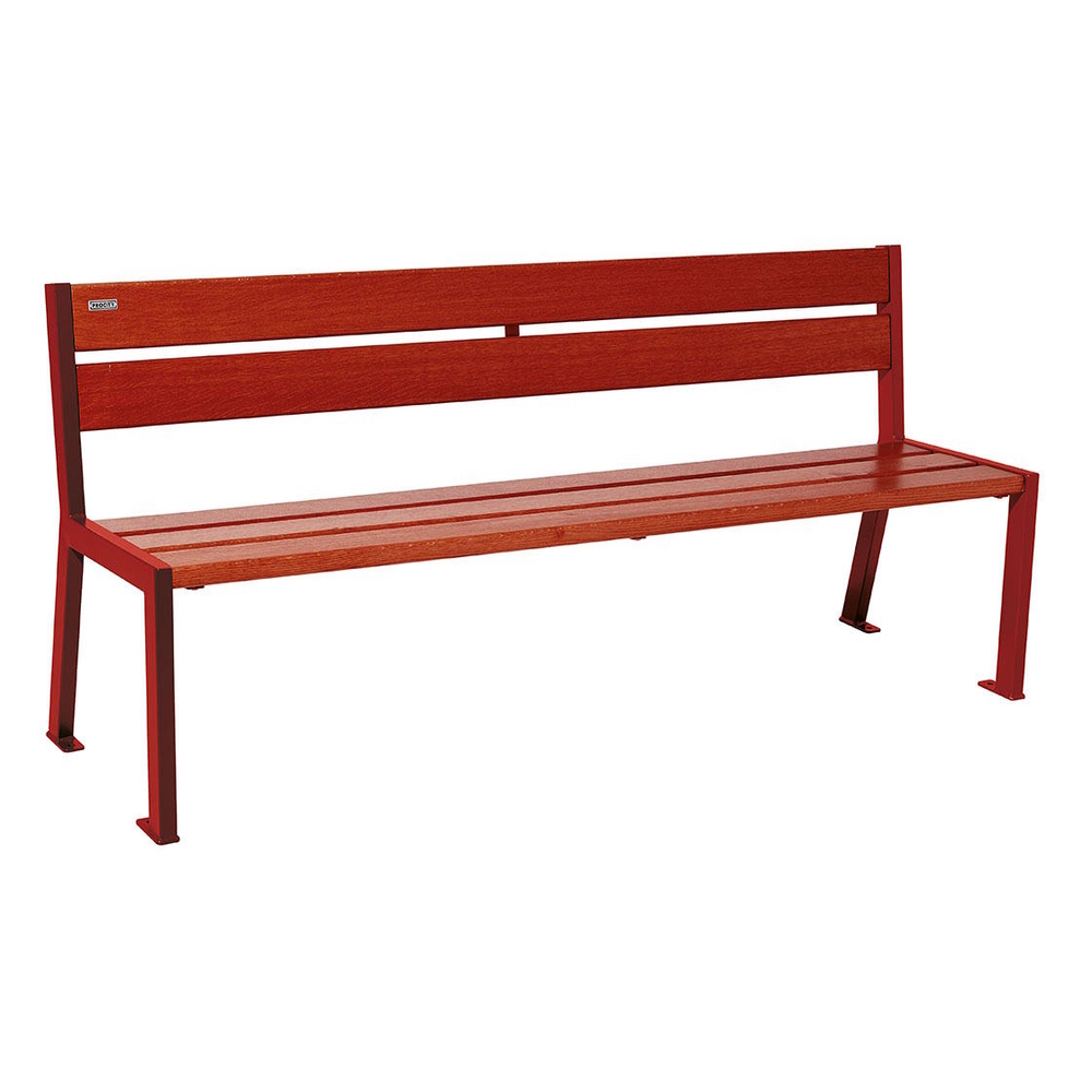 Banc bois et acier Silaos 5 lames RAL3004 - Chêne lasuré acajou - 1800mm - Sans accoudoir - PROCITY - 209502.3004.ACAJ
