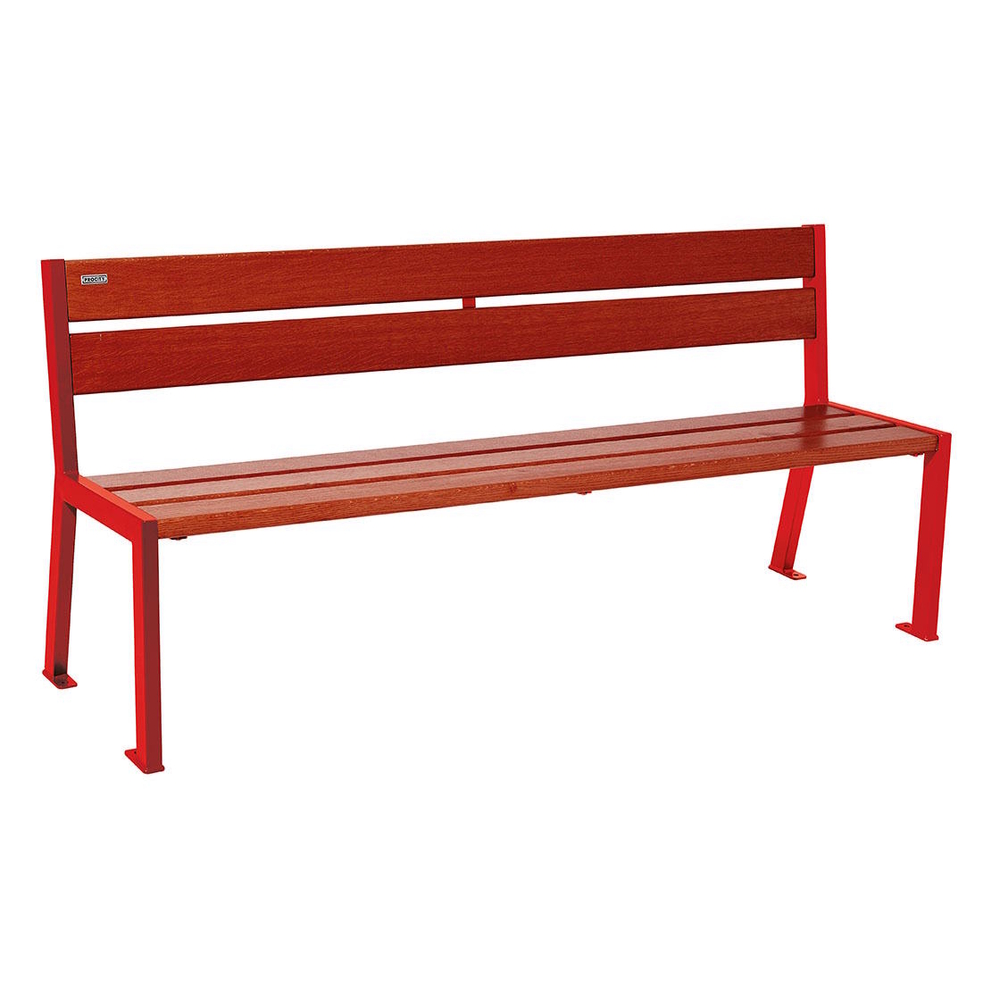 Banc bois et acier Silaos 5 lames RAL3020 - Chêne lasuré acajou - 1800mm - Sans accoudoir - PROCITY - 209502.3020.ACAJ