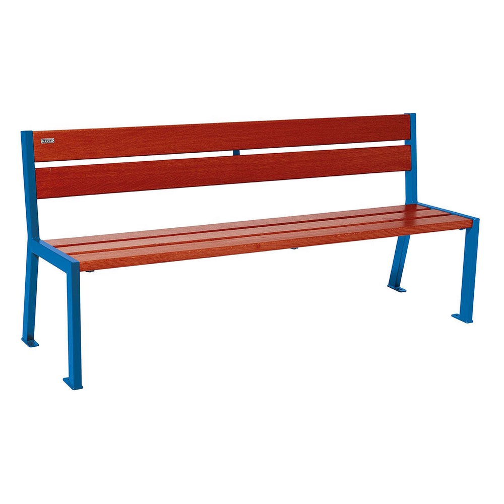 Banc bois et acier Silaos 5 lames RAL5010 - Chêne lasuré acajou - 1800mm - Sans accoudoir - PROCITY - 209502.5010.ACAJ