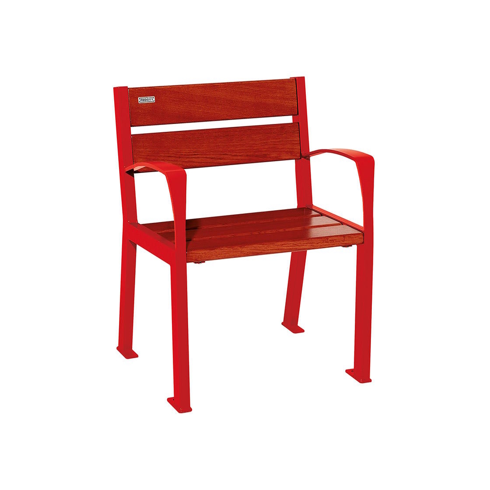Fauteuil bois et acier Silaos 5 lames RAL3020 - Chêne lasuré acajou - accoudoirs - PROCITY - 209510.3020.ACAJ