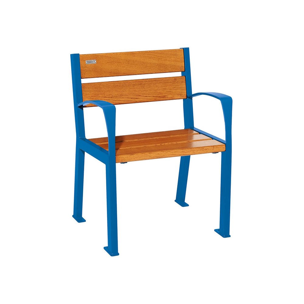 Fauteuil bois et acier Silaos 5 lames RAL5010 - Chêne lasuré chêne clair - accoudoirs - PROCITY - 209510.5010.CHEC