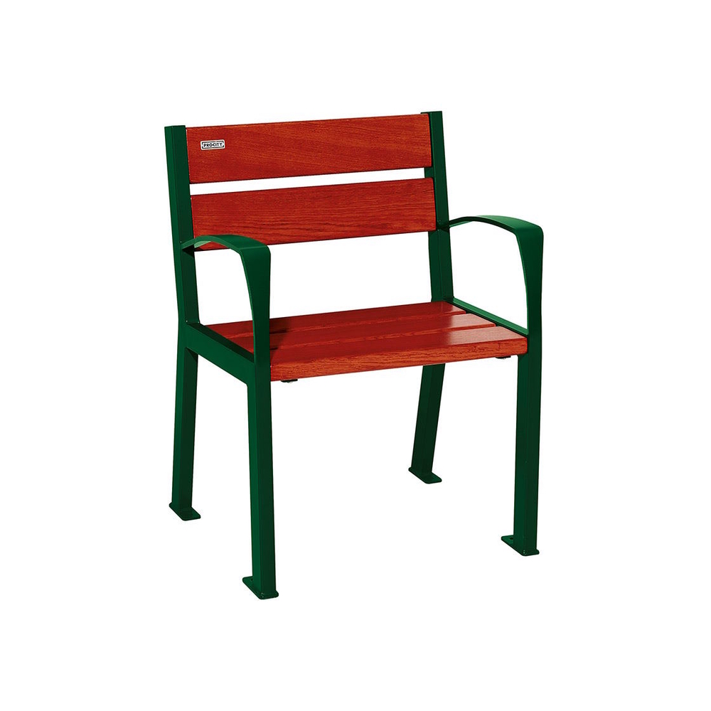 Fauteuil bois et acier Silaos 5 lames RAL6005 - Chêne lasuré acajou - accoudoirs - PROCITY - 209510.6005.ACAJ