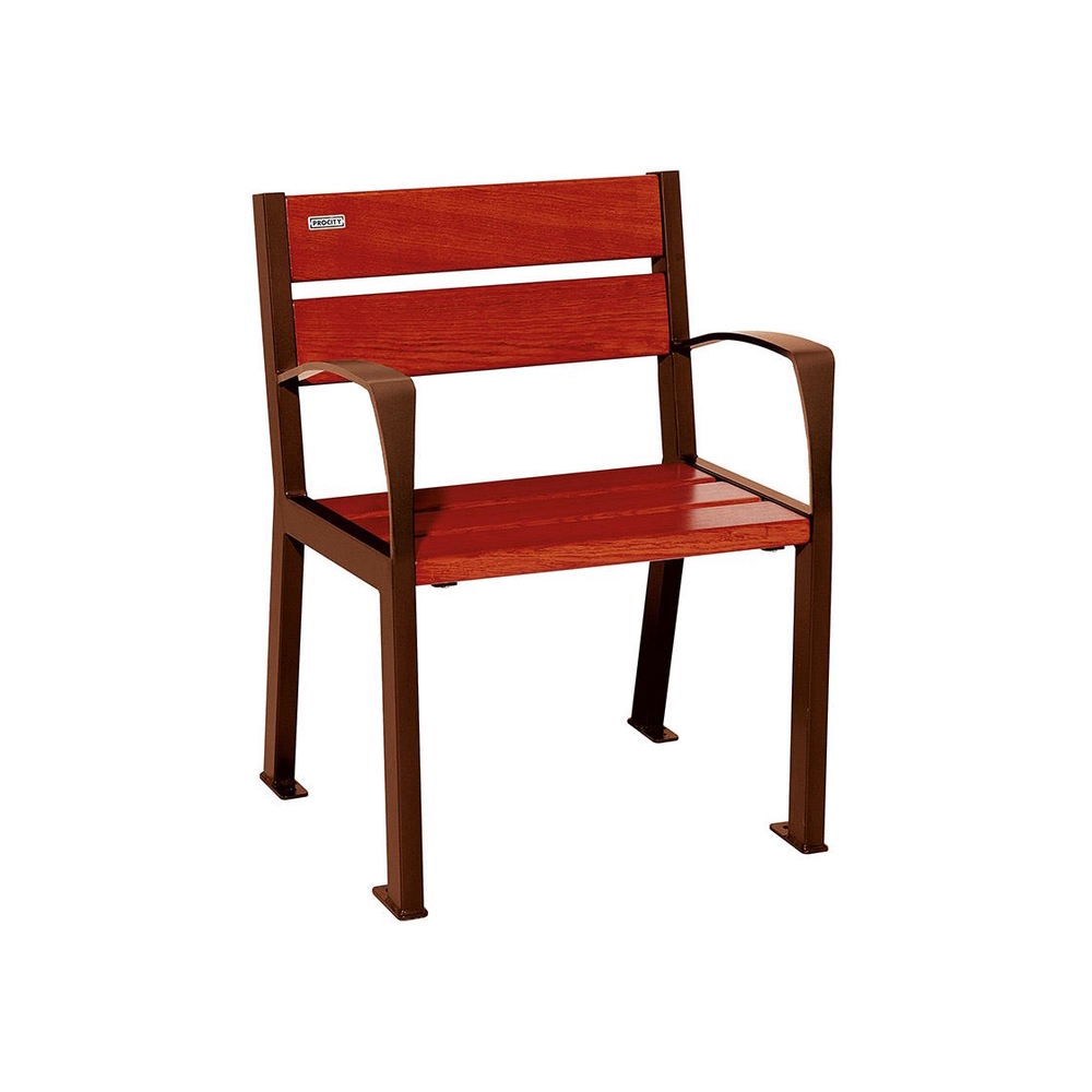 Fauteuil bois et acier Silaos 5 lames Aspect Corten - Chêne lasuré acajou - accoudoirs - PROCITY - 209510.S025.ACAJ