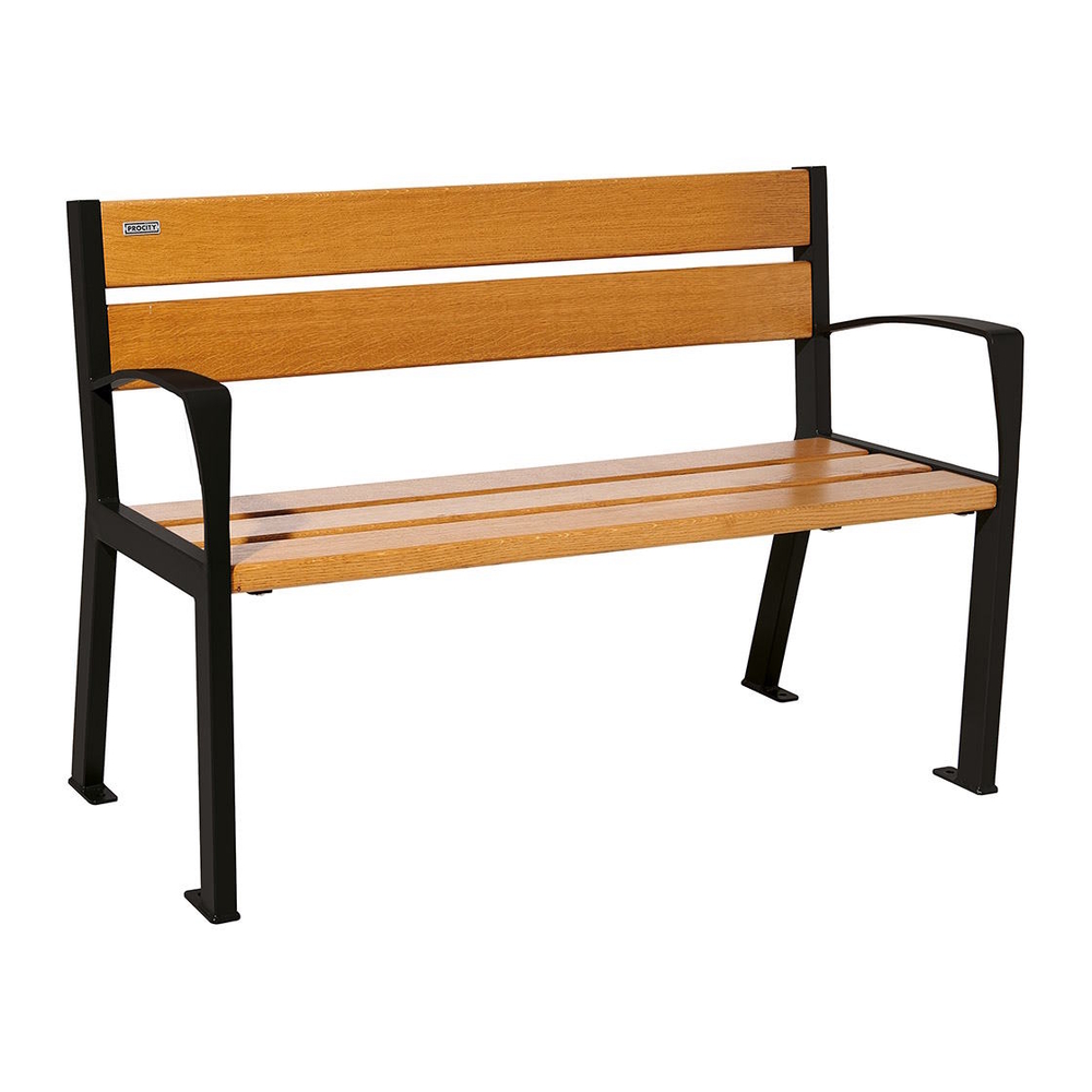 Banc bois et acier Silaos 5 lames RAL9005 - Chêne lasuré chêne clair - 1200mm - accoudoirs - PROCITY - 209511.9005.CHEC
