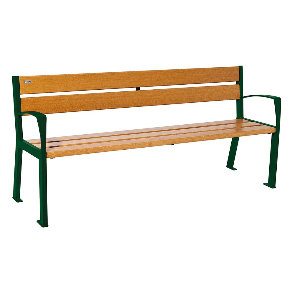 Banc bois et acier Silaos 5 lames RAL6005 - Chêne lasuré chêne clair - 1800mm - accoudoirs - PROCITY - 209512.6005.CHEC