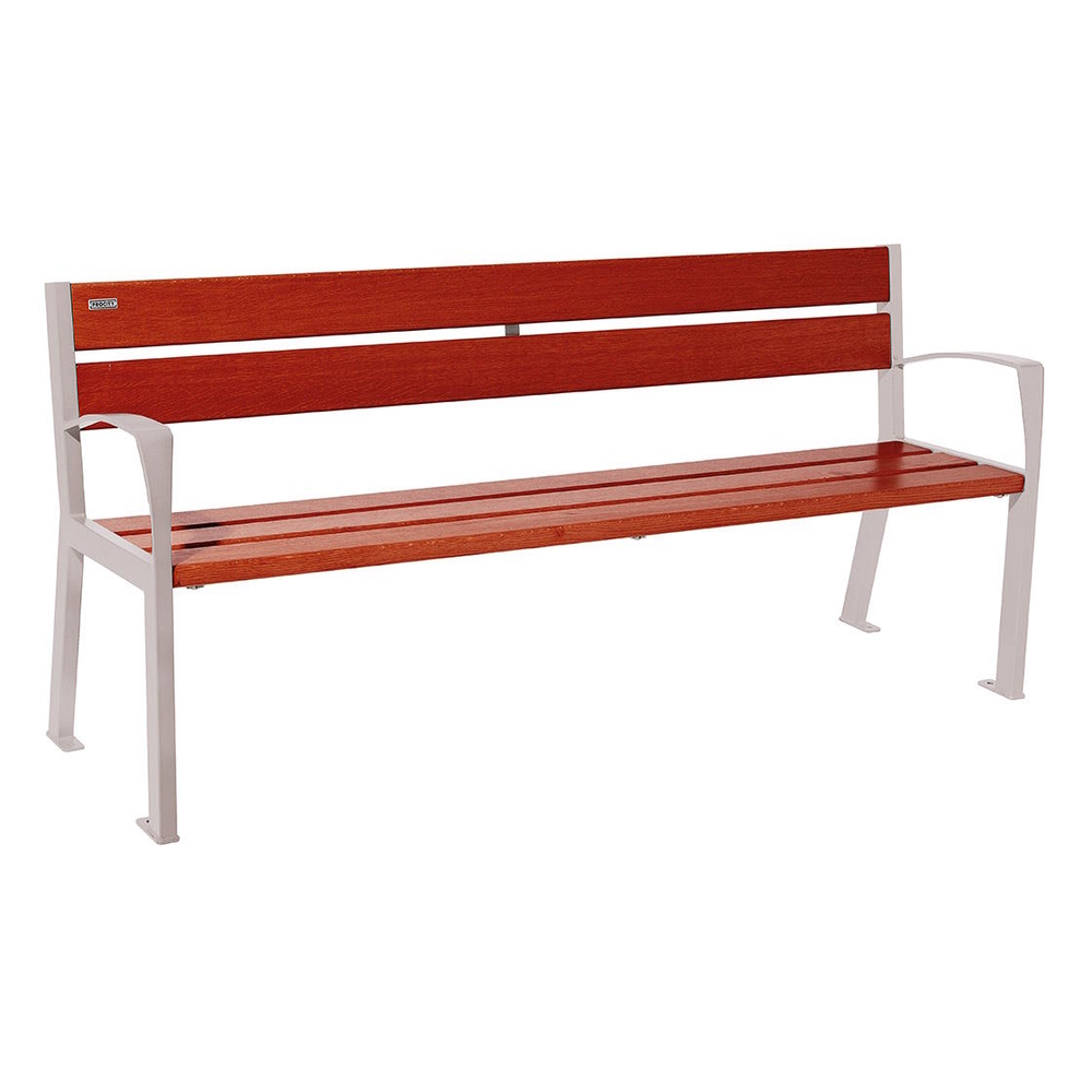Banc bois et acier Silaos 5 lames RAL7044 - Chêne lasuré acajou - 1800mm - accoudoirs - PROCITY - 209512.7044.ACAJ