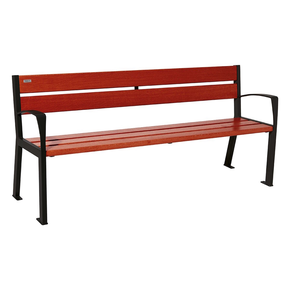 Banc bois et acier Silaos 5 lames RAL9005 - Chêne lasuré acajou - 1800mm - accoudoirs - PROCITY - 209512.9005.ACAJ