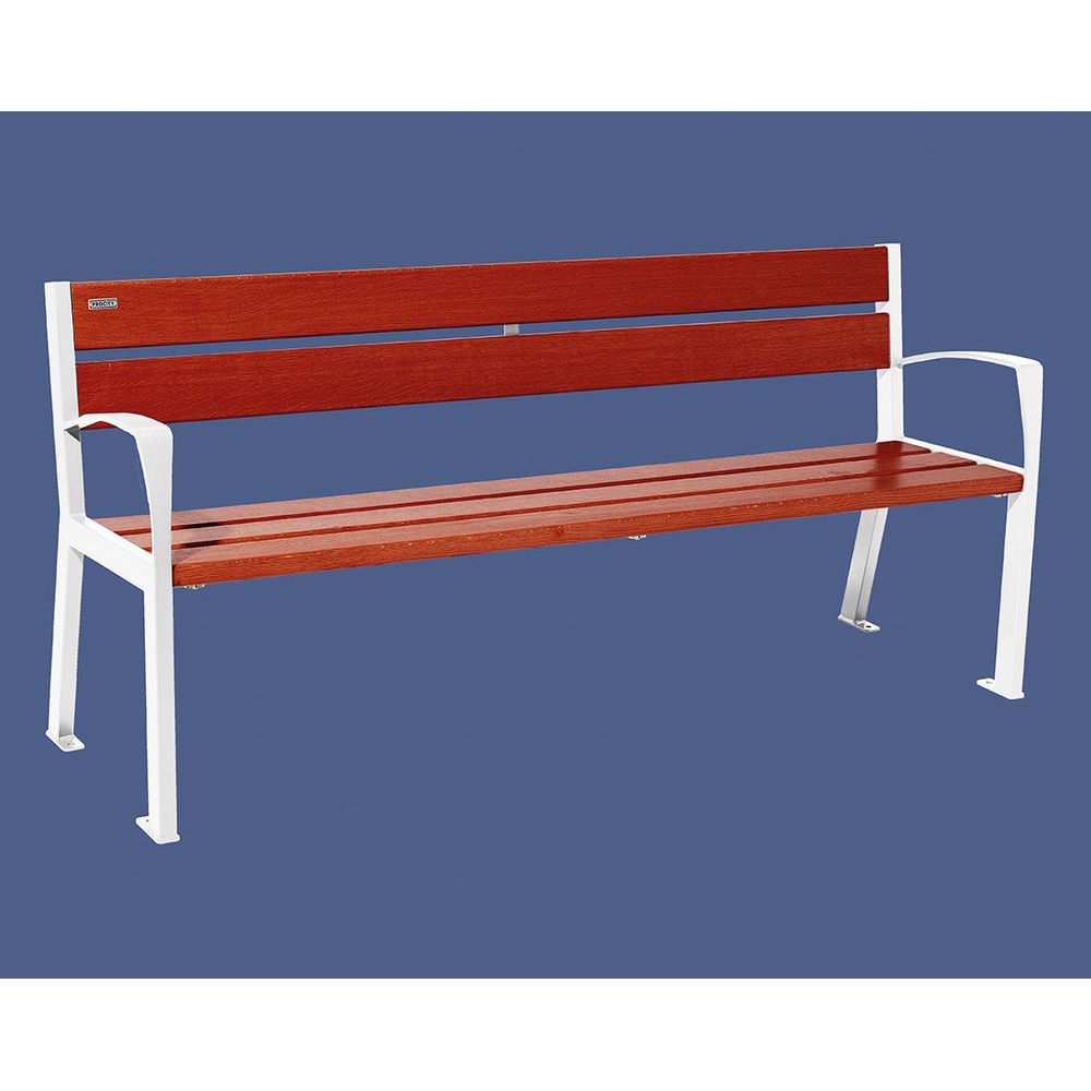 Banc bois et acier Silaos 5 lames RAL9010 - Chêne lasuré acajou - 1800mm - accoudoirs - PROCITY - 209512.9010.ACAJ