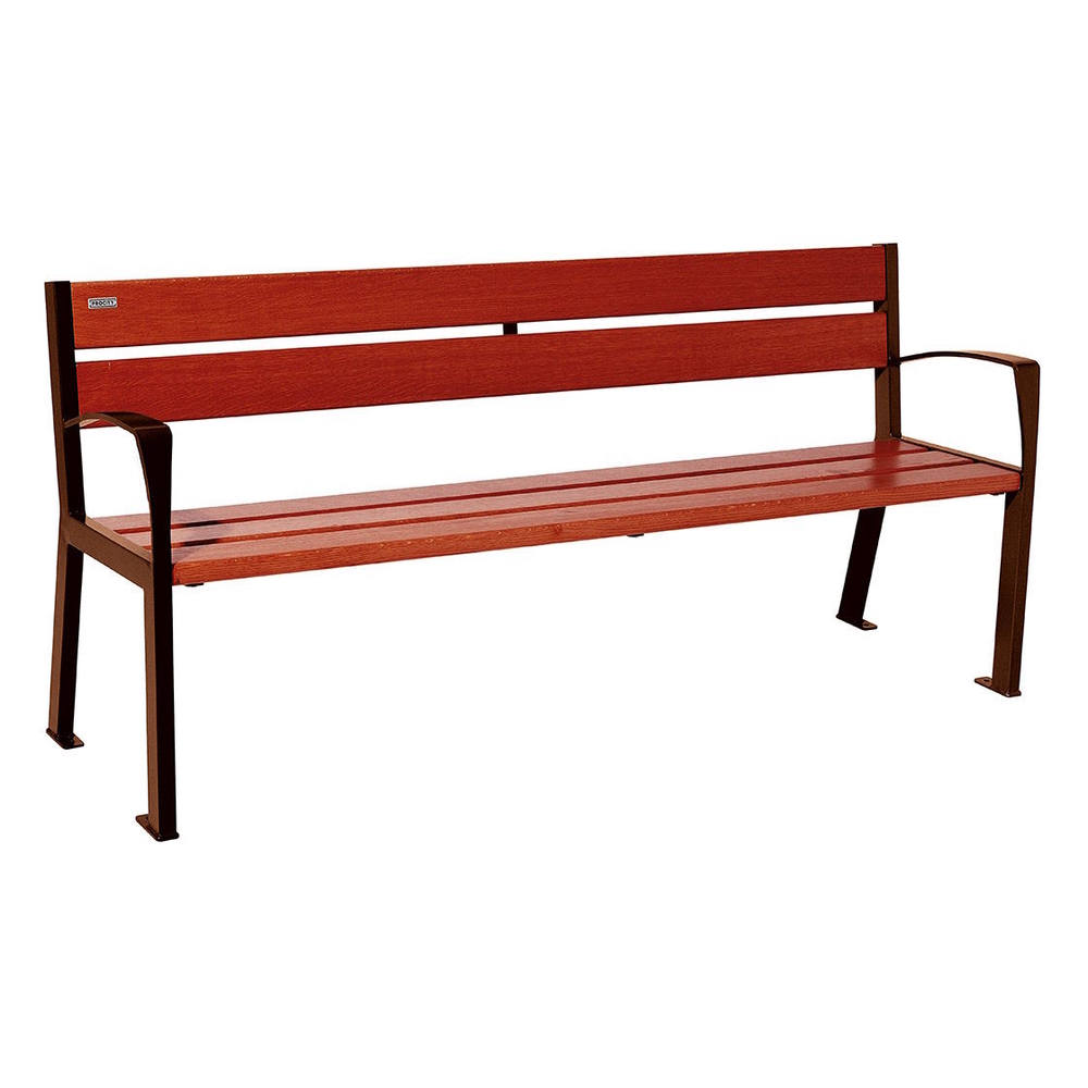 Banc bois et acier Silaos 5 lames Aspect Corten - Chêne lasuré acajou - 1800mm - accoudoirs - PROCITY - 209512.S025.ACAJ