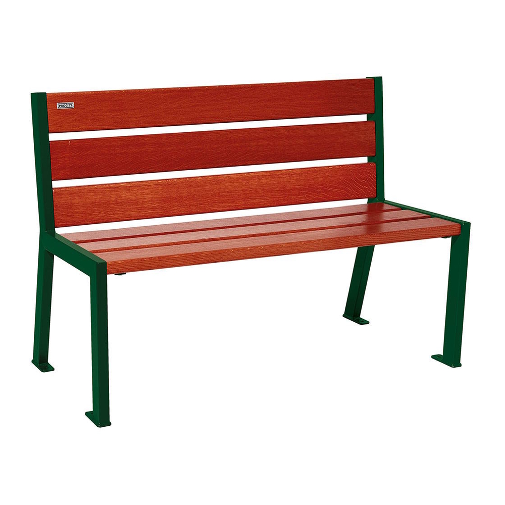 Banc bois et acier Silaos 6 lames RAL6005 - Chêne lasuré acajou - 1200mm - Sans accoudoir - PROCITY - 209601.6005.ACAJ