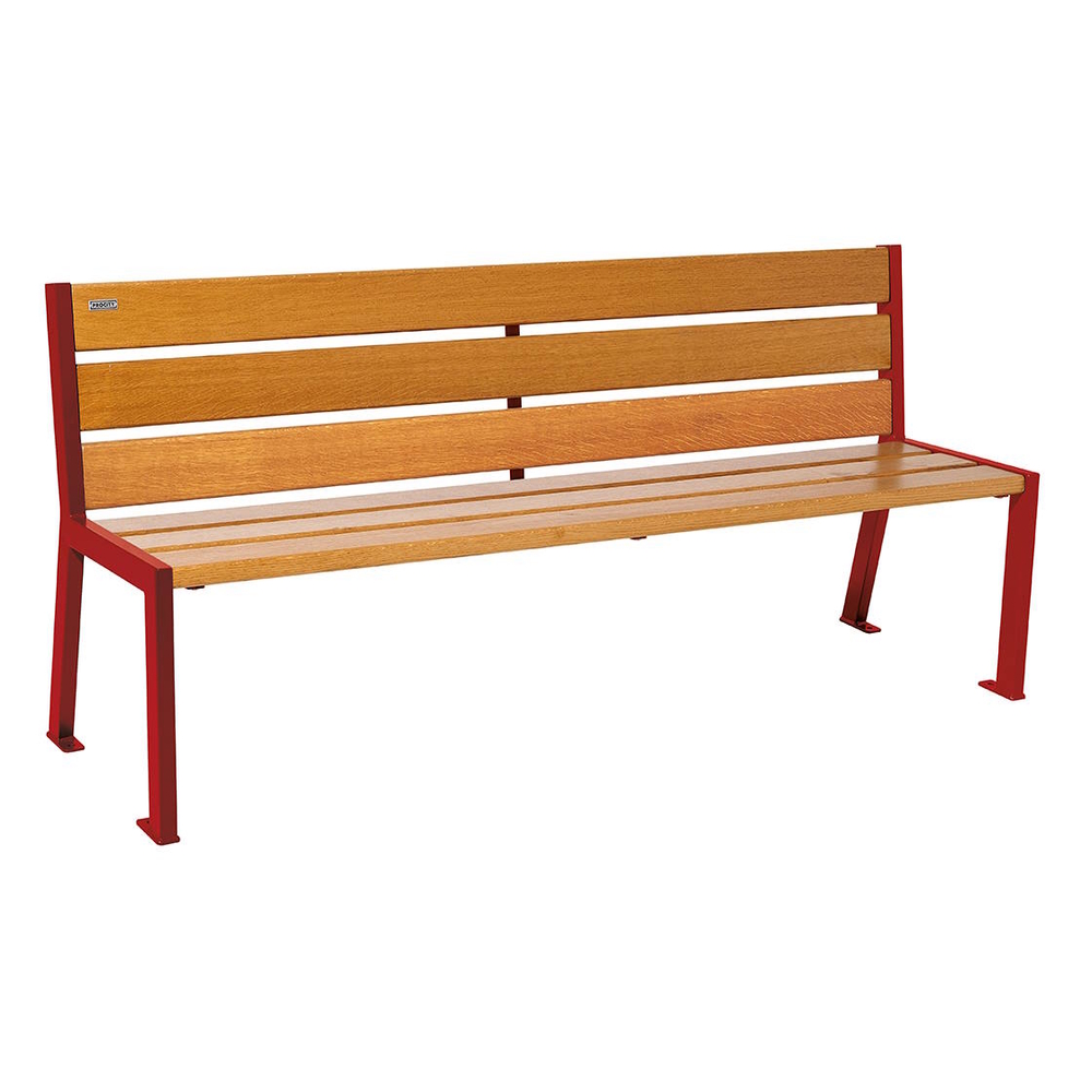 Banc bois et acier Silaos 6 lames RAL3004 - Chêne lasuré chêne clair - 1800mm - Sans accoudoir - PROCITY - 209602.3004.CHEC