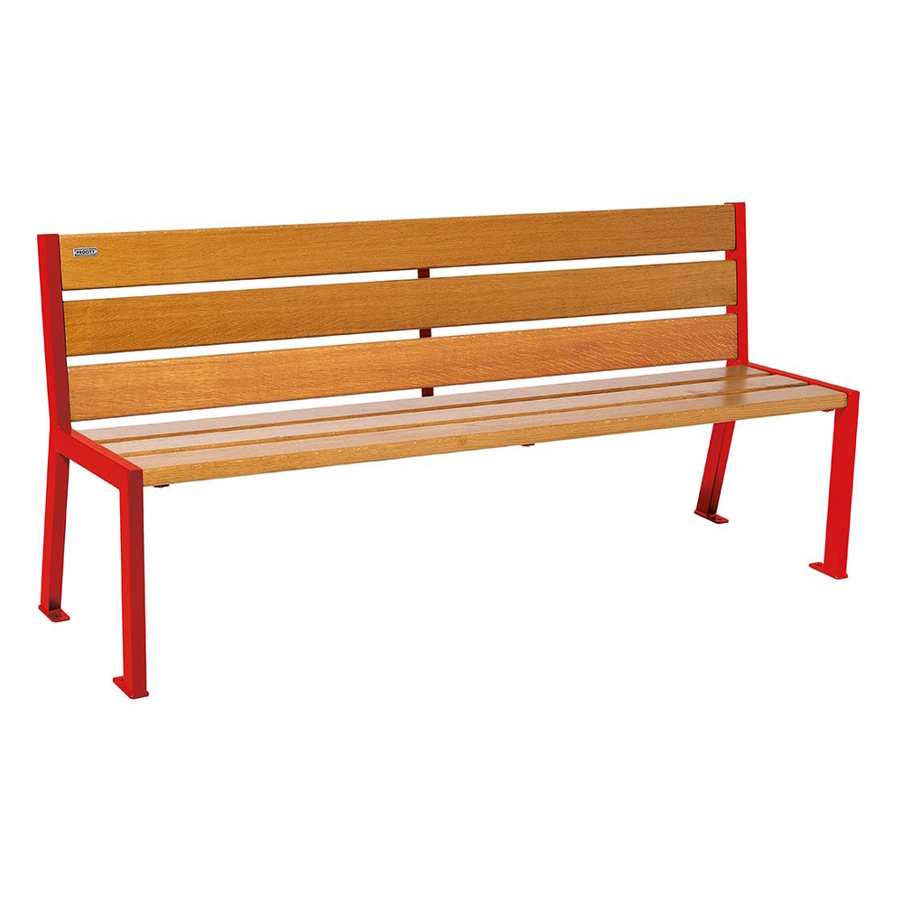 Banc bois et acier Silaos 6 lames RAL3020 - Chêne lasuré chêne clair - 1800mm - Sans accoudoir - PROCITY - 209602.3020.CHEC