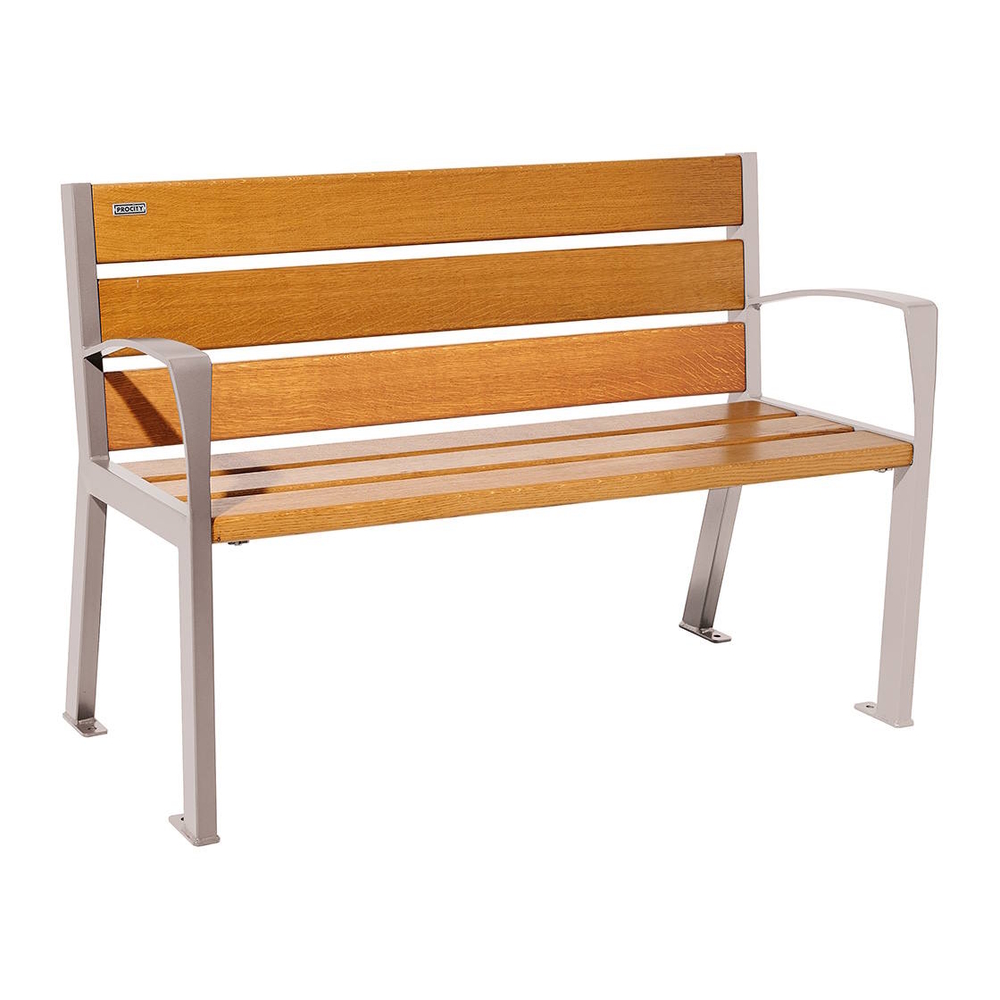 Banc bois et acier Silaos 6 lames RAL7044 - Chêne lasuré chêne clair - 1200 - accoudoirs - PROCITY - 209611.7044.CHEC