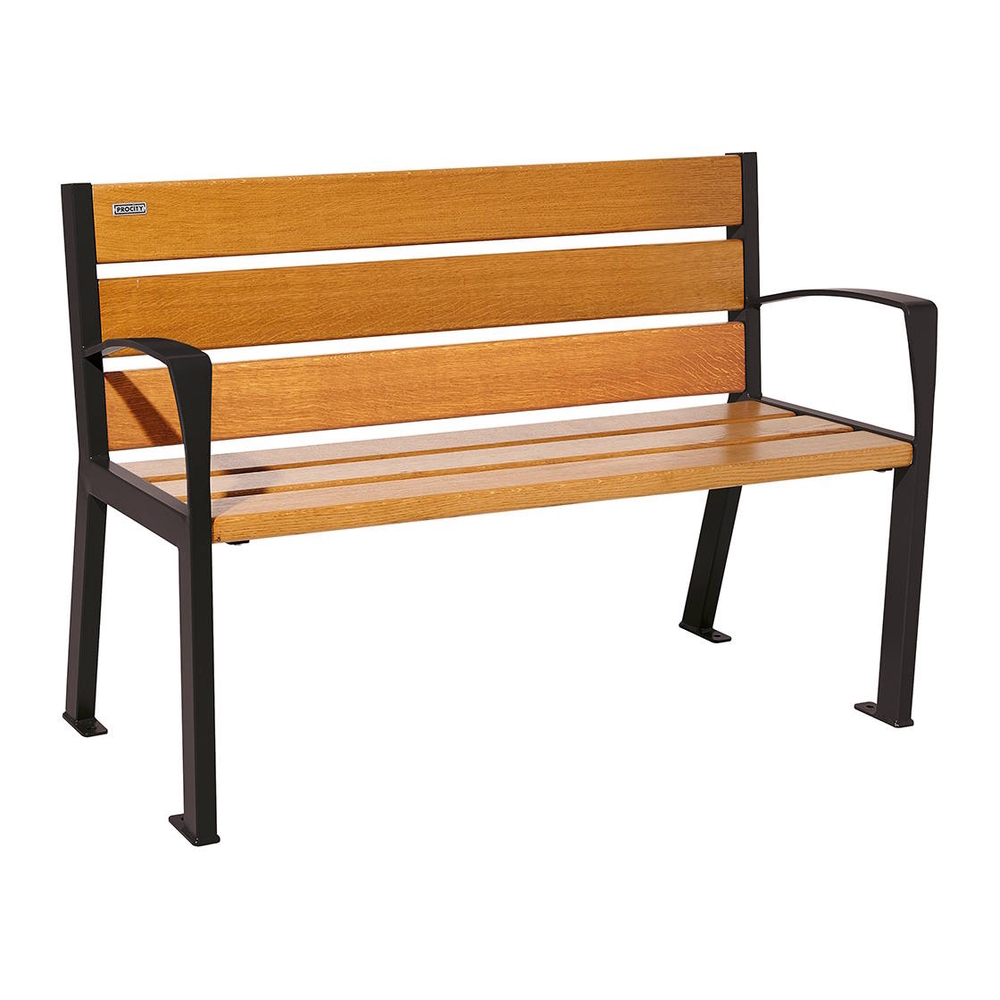 Banc bois et acier Silaos 6 lames RAL9005 - Chêne lasuré chêne clair - 1200 - accoudoirs - PROCITY - 209611.9005.CHEC