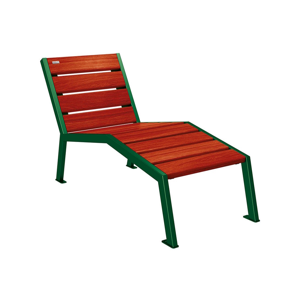 Chaise longue bois et acier Silaos RAL6005 - Chêne lasuré acajou - Sans accoudoir - 600mm - 1 place - PROCITY - 209640.6005.ACAJ
