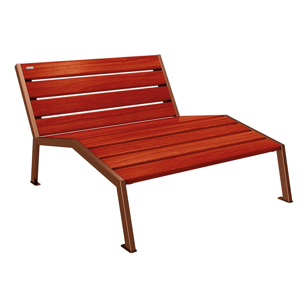 Chaise longue bois et acier Silaos Aspect Corten - Chêne lasuré acajou - Sans accoudoir - 1200mm - 2 places - PROCITY - 209641.S025.ACAJ