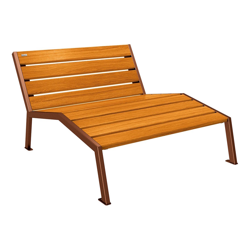 Chaise longue bois et acier Silaos Aspect Corten - Chêne lasuré chêne clair - Sans accoudoir - 1200mm - 2 places - PROCITY - 209641.S025.CHEC